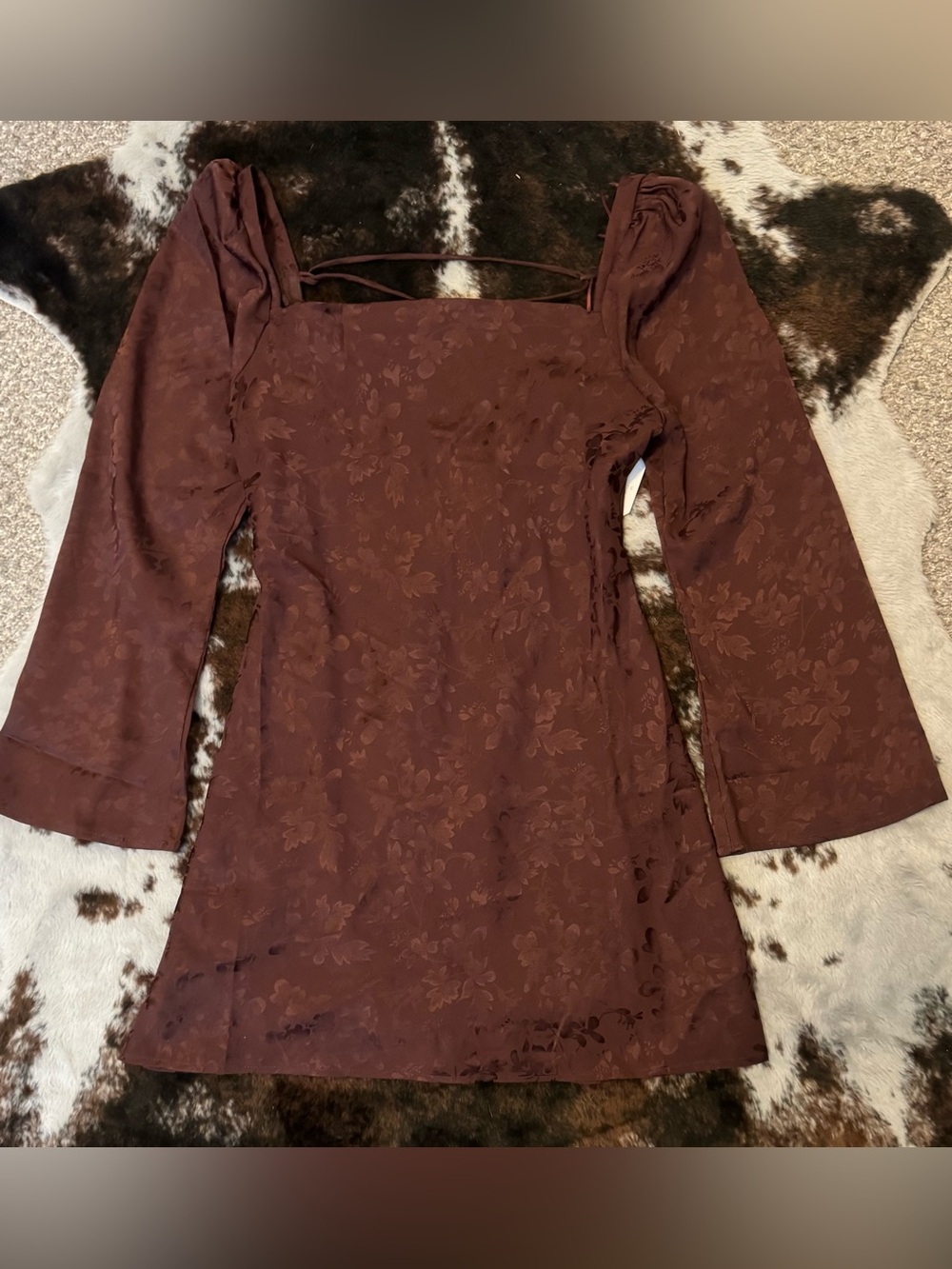 Altar'd State Chocolate Brown Floral Long-Sleeve Mini Dress - Medium